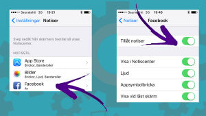 Dra till vänster för att stänga av notiserna eller finjustera inställningarna. En iPhones notisinställningar.