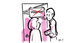 Vanhemman kannattaa puhua lapselleen siitä mikä ei ole sallittua, sillä tuskin lapsi rikkoo verkossa lakia tahallaan. Vanhemmat ovat lapsen oven takana. Ovessa on poliisinauhaa ja lappu. Siinä lukee VANHEMMAT, jonka yli on vedetty ruksi.