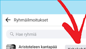 Kuvassa näkyy valikko, josta voit valita mitä ilmoituksia ryhmästä haluat