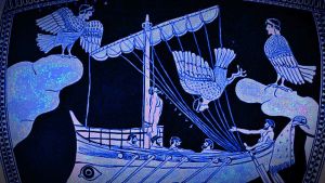 Odysseus ja seireenit, kuva vanhasta ruukusta