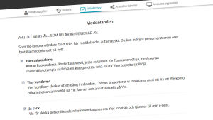 På sidan Nyhetsbrev väljer man vilka brev man är intresserad av. Screenhot av webbsidan där man väljer vilka nyhetsbrev man är intresserad av.
