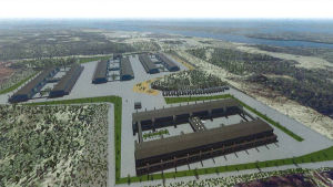 Illustration över ett eventuellt stort servercenter på tomten. Källa: Fortum. Illustration över ett eventuellt stort servicecenter på Fortums tomt i Joddböle i Ingå.
