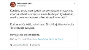 Kuvassa teksti: kun joku seuraavan kerran sanoo syöpää sairastavalle, että "sä selviät kun oot sellainen taistelija", kysykäähän ovatko ne edesmenneet olleet sitten luovuttajia?