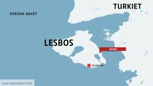 Karta över den grekiska ön Lesbos.
