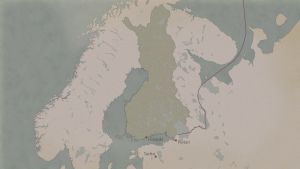 Kartalla ns. kolmen kannaksen raja, jossa raja menisi Suomenlahdelta Laatokkaan, sieltä Äänisjärvelle ja edelleen Vienanmerelle.