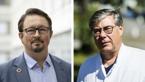 Mika Salminen, hälsosäkerhetschef vid Institutet för hälsa och välfärd THL och Asko Järvinen, infektionsöverläkare vid Helsingfors och Nylands sjukvårdsdistrikt svarar på era frågor om coronaviruset och coronavaccin. Ett collage på THL-chefen Mika Salminen och HUS-överläkaren Asko Järvinen.