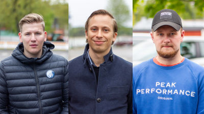 Kommunalvalskandidaterna Rasmus Sulonen, Jooa Rissanen och Jojje Öberg.