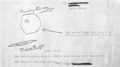 Anteckningar som Kenneth Arnold gjorde om sin UFO-observation.