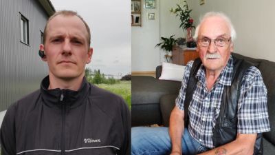 Bild kollage av två män. Den ena står utomhus, den andra sitter i soffan.