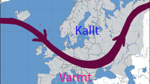 Hur kallt det är beror på vilken sida av jetströmmen vi hamnar. Jetströmmen över norra Europa.