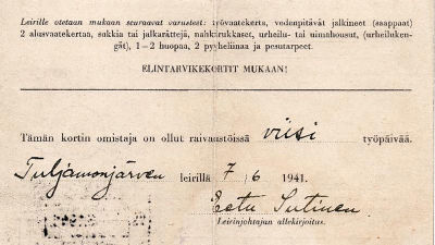 Lars Holmqvistin työkortti (1941).