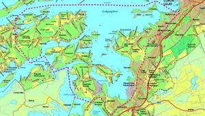 Området innanför den röda streckade linjen är det som berörs. En karta över områden i Lojo där en del har ringats runt av en streckad röd linje.