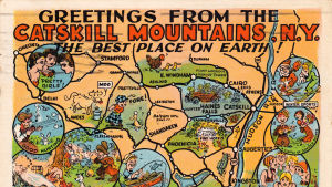 The Catskill Mountains var ett traditionellt semestermål för de judiska invånarna i New York City En reklam för resor till Catskill mountains