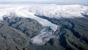 Sólheimajökull som den såg ut år 1985 Glaciären Sólheimajökull i Island år 1985