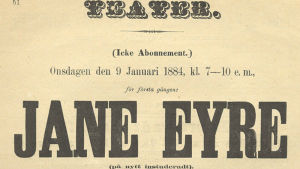 Affisch för teaterföreställningen Jane Eyre på Åbo Svenska Teater 9.1.1884.