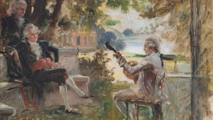Carl Michael Bellman spelar för Gustav III och G. M. Armfelt. En oljemålning gjord av Albert Edelfelt. Carl Michael Bellman spelar för Gustav III och G. M. Armfelt. En oljemålning gjord av Albert Edelfelt.