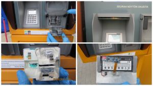 Skimmauslaitteen osia maksuautomaatista irrotettuna irrotettuna.