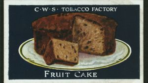 Fruktkaka. The New York Public Library. https://digitalcollections.nypl.org/. En teckning av en fruktkaka.
