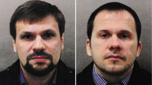 Brittisk polis gav ut fotografier av två ryska medborgare som har efterlysts internationellt, misstänkta för mordförsöket på Sergej Skripal och hans dotter Julia Brittisk polis gav ut fotografier av två ryska medborgare som har efterlysts internationellt, misstänkta för mordförsöket på Sergej Skripal och hans dotter Julia