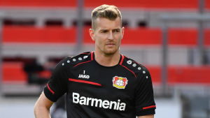 Bayer Leverkusens målvakt Lukas Hradecky i matchen mot Rangers. Bayer Leverkusens målvakt Lukas Hradecky i matchen mot Rangers.