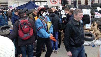 Demonstration i Donetsk i östra Ukraina, april 2014.