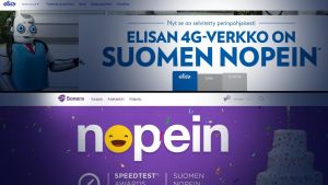 Kuvakollaasi Elisan ja Soneran mainoksista.