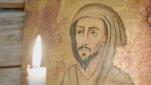 Den helige Franciskus av Assisi 1181-1226 Franciskus från Assisi på kapellväggen på Hamnö