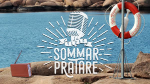 Lista på Vegas sommarpratare. Sommarpratarna i små frimärksstora bilder och en stör Vegas sommarpratare-logo.