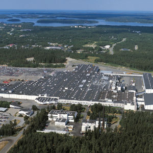 Valmet Automotives fabrik i Nystad,  bilden är en flygbild.