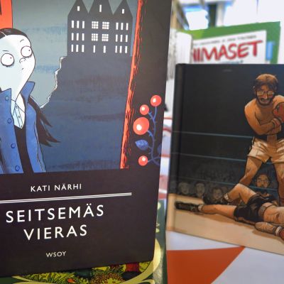 Osa sarjakuvakirjan kannesta, jossa tyttö katsoo linnaa