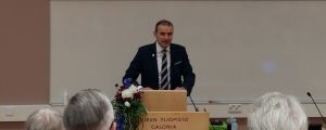 Islands president Guðni Thorlacius Jóhannesson talar vid Åbo universitet under ett besök 17.5.2018.