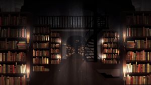 Studion där julkalendern spelades in förvandlades till ett magiskt bibliotek. Ett upplyst bibliotek.