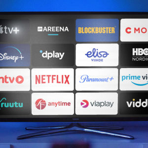En skärm med logon av olika streamingtjänster. 