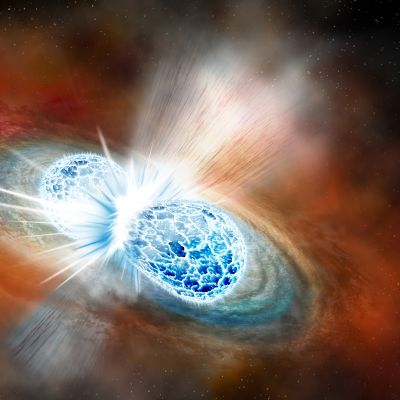 Illustration på neutronstjärnor som kolliderar.