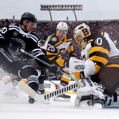 Tuukka Rask Talviklassikossa Notre Damen stadionilla uudenvuodenpäivänä 2019.