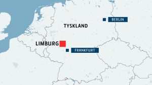 Staden Limburg med ca 35 000 invånare ligger några tiotal kilometer nordväst om Frankfurt. Karta över Tyskland.