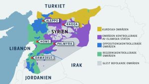 IS kontrollerade som mest över en tredjedel av Irak och Syrien. Idag ligger bara kring tio procent av Syrien under gruppens kontroll. Det innebär ändå inte att IS har oskadliggjorts, varnar experter. Kartan visar vem som kontrollerar vad i Syrien. Källa: IHS Conflict Monitor (läget den 12 december 2016) och The New York Times