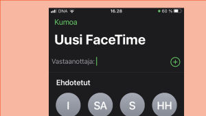 FaceTime aukeaa iPhonessa suoraan yhteystiedoista – jos toisellakin on Applen puhelin. Kuvakaappaus iPhonesta: Facetime aukeaa suoraan yhteystietolistalta.