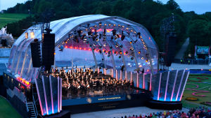 Wienin filharmonikot soittamassa Schönbrunnin palatsin puistossa 2014