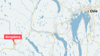 Karta över Norge där Oslo och Kongsberg är utritade.