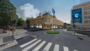 Klaus Suhonens idéskiss över hur Citymarket skulle kunna se ut.. Idéskiss över Borgå centrum