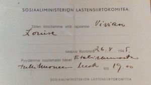 Meddelande om att hämta upp sitt återvändande barn Meddelande om att krigsbarn anländer hem 1945