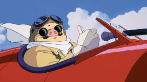 Sika lentäjänä: kuva Hayao Miyazakin animaatioelokuvasta Porco Rosso.