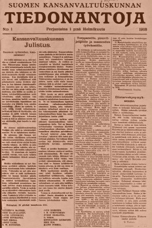 Suomen Kansanvaltuuskunnan Tiedonantajan ensimmäinen numero 1.2.1918.