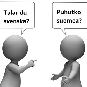 Två figurer samtalar med varandra.