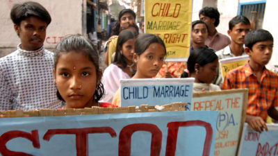 Demonstration mot barnäktenskap i Indien år 2006.