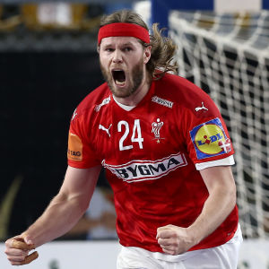 Mikkel Hansen firar ett av sina sju mål i finalen. Mikkel Hansen firar ett av sina sju mål i finalen.