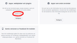 Man kan stänga av app-tillgången helt och hållet. Facebook-inställningar.