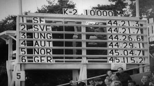 Guldkampen var oerhört jämn. Resultat 10 000 meter paddling K-2 i OS 1952: Kurt Wires och Yrjö Hietanen vinnare.