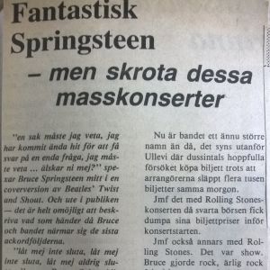Tomas Janssons recension i Åbo Underrättelser juni 85. recension av springsteen-konsert